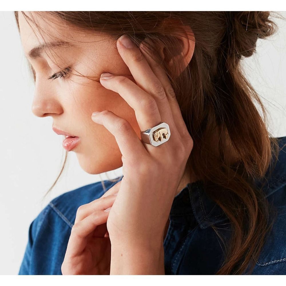 Urban OutfittersWomen's Silver GOLD  elephant Signet Ring  Size 6  NWT $40.00